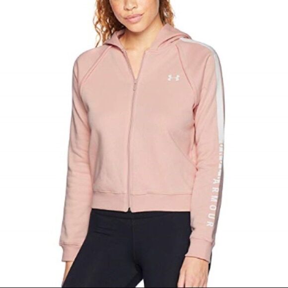 Under Armour Blush Pink Logo full zip hoodie Lg - Picture 1 of 4